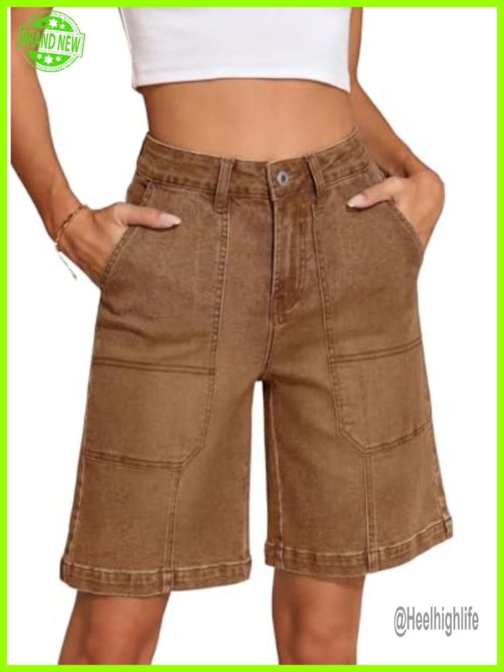 High Waisted Stretch Denim Shorts with Pockets Summer Casual